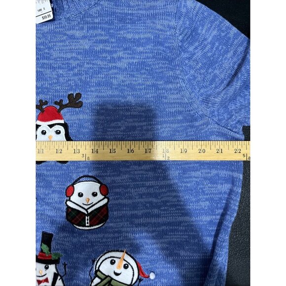 CJ Banks Sweater Size 14W Blue Snowman Penguin Christmas Holiday Festive Novelty - Picture 5 of 8